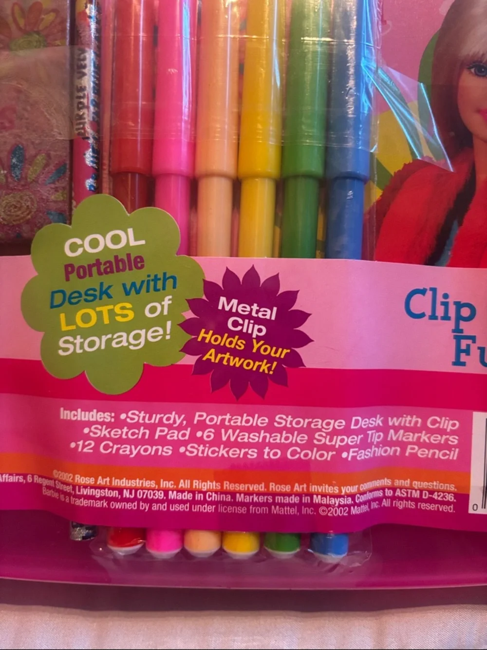 Barbie Pink Portable Clip & Store Art Desk Set with Multicolored Markers
